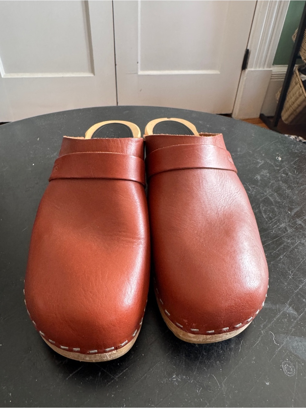 Swedish Hasbeens Women's Leather Clogs in Chestnut “Husband” Clogs
